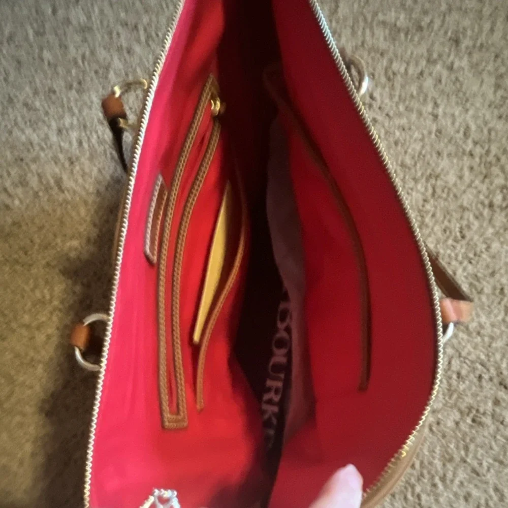Dooney & Bourke Colorblock Pebbled Zip Tote, Brown/Black, Red Lining
